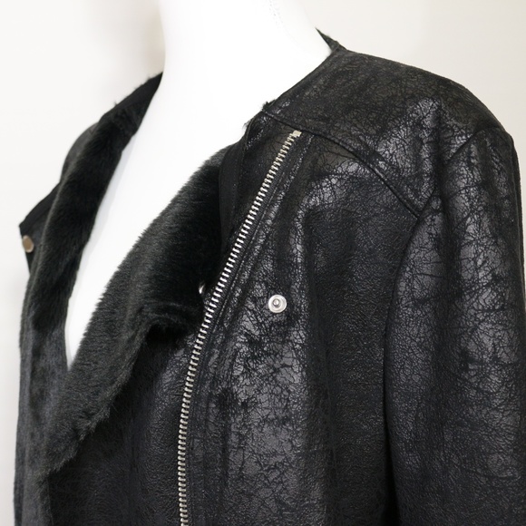 NWT Michael Kors Black  Faux Fur Moto Jacket - Picture 3 of 8
